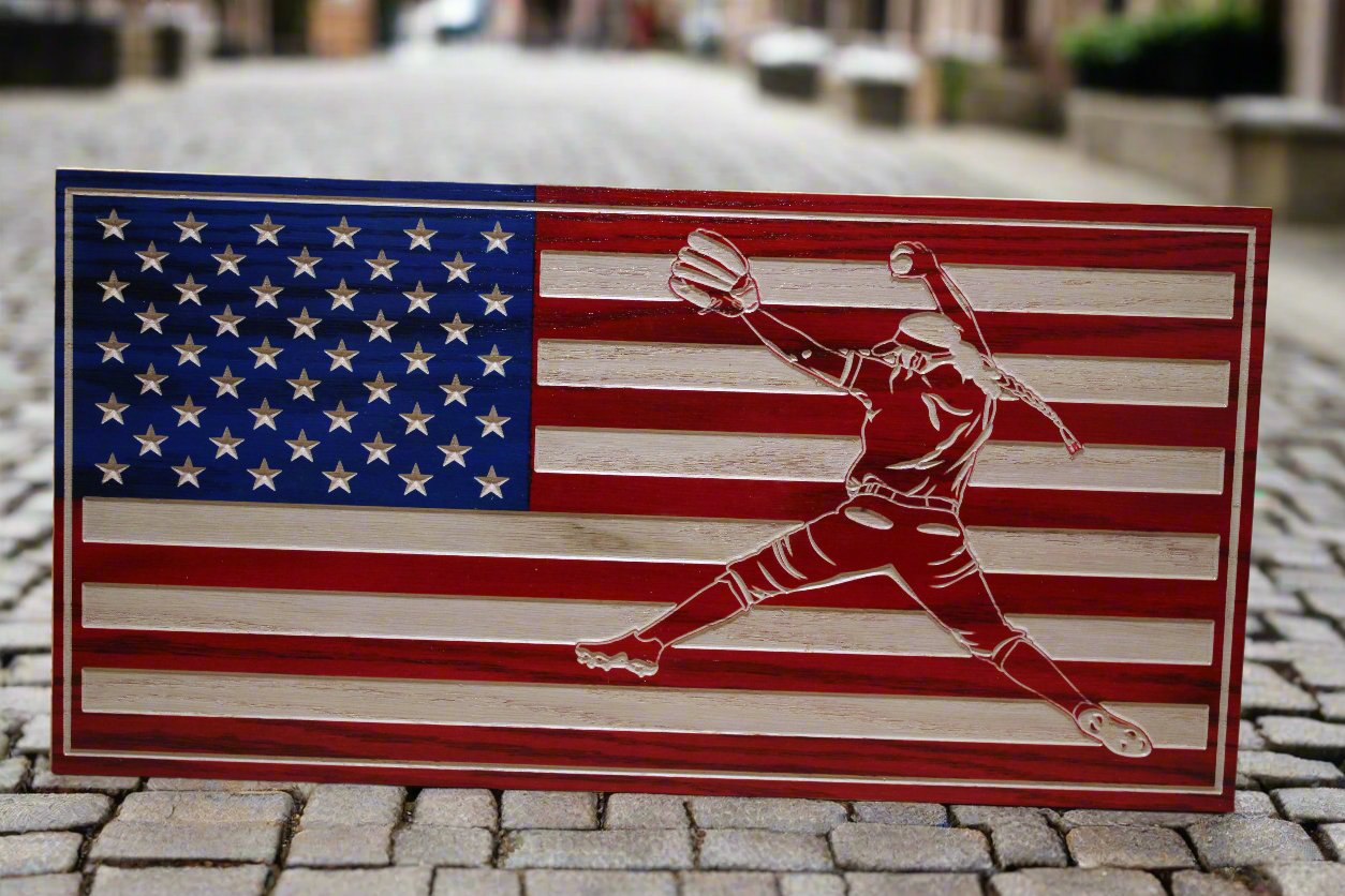 Small Carved Female Softball Player Flag