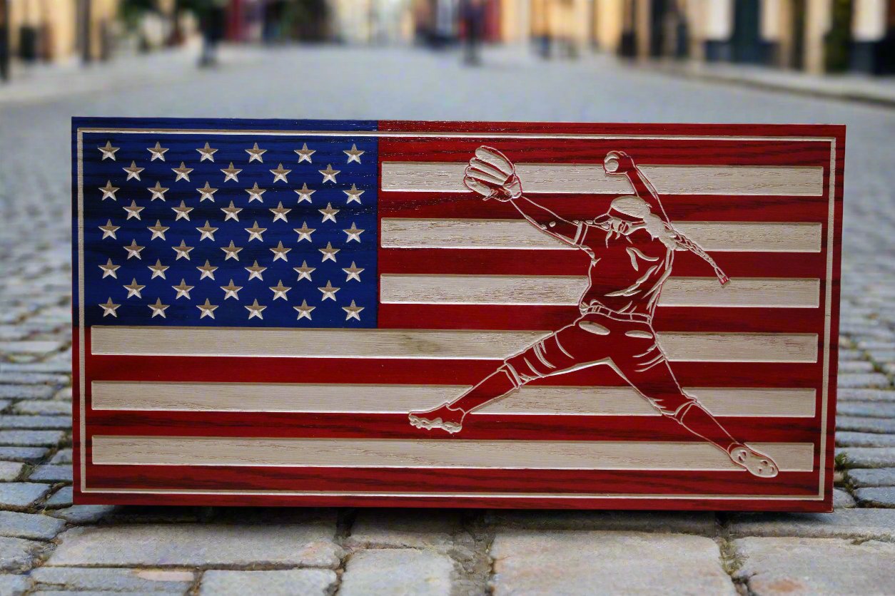 Small Carved Female Softball Player Flag