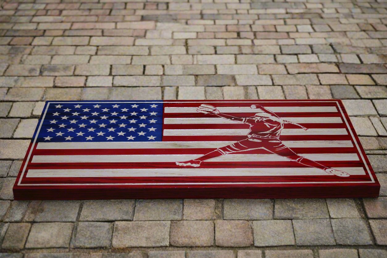 Small Carved Female Softball Player Flag