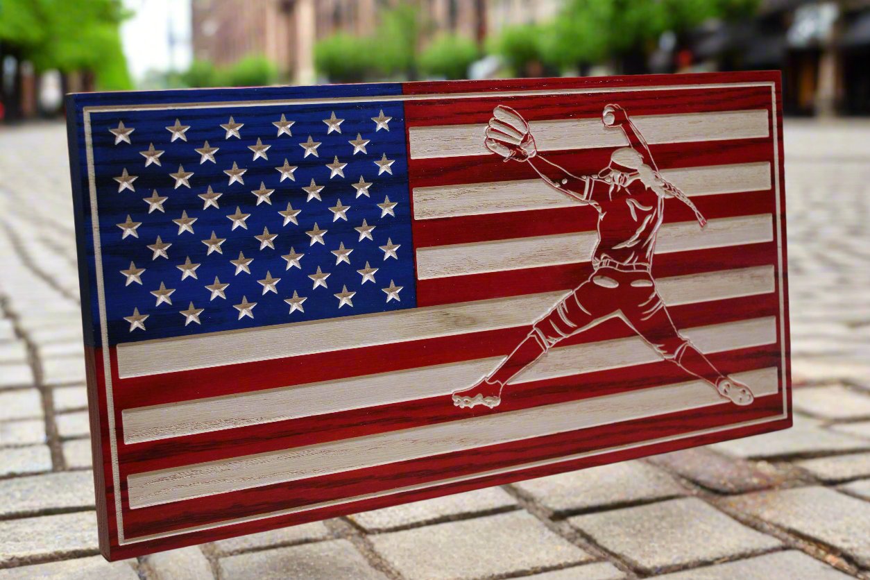 Small Carved Female Softball Player Flag