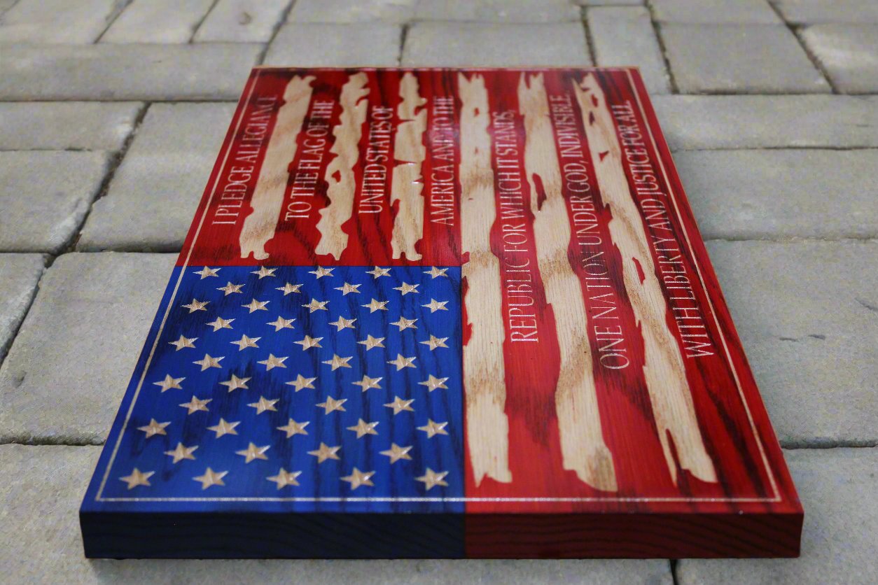 Carved Tattered Pledge Of Allegiance Flag