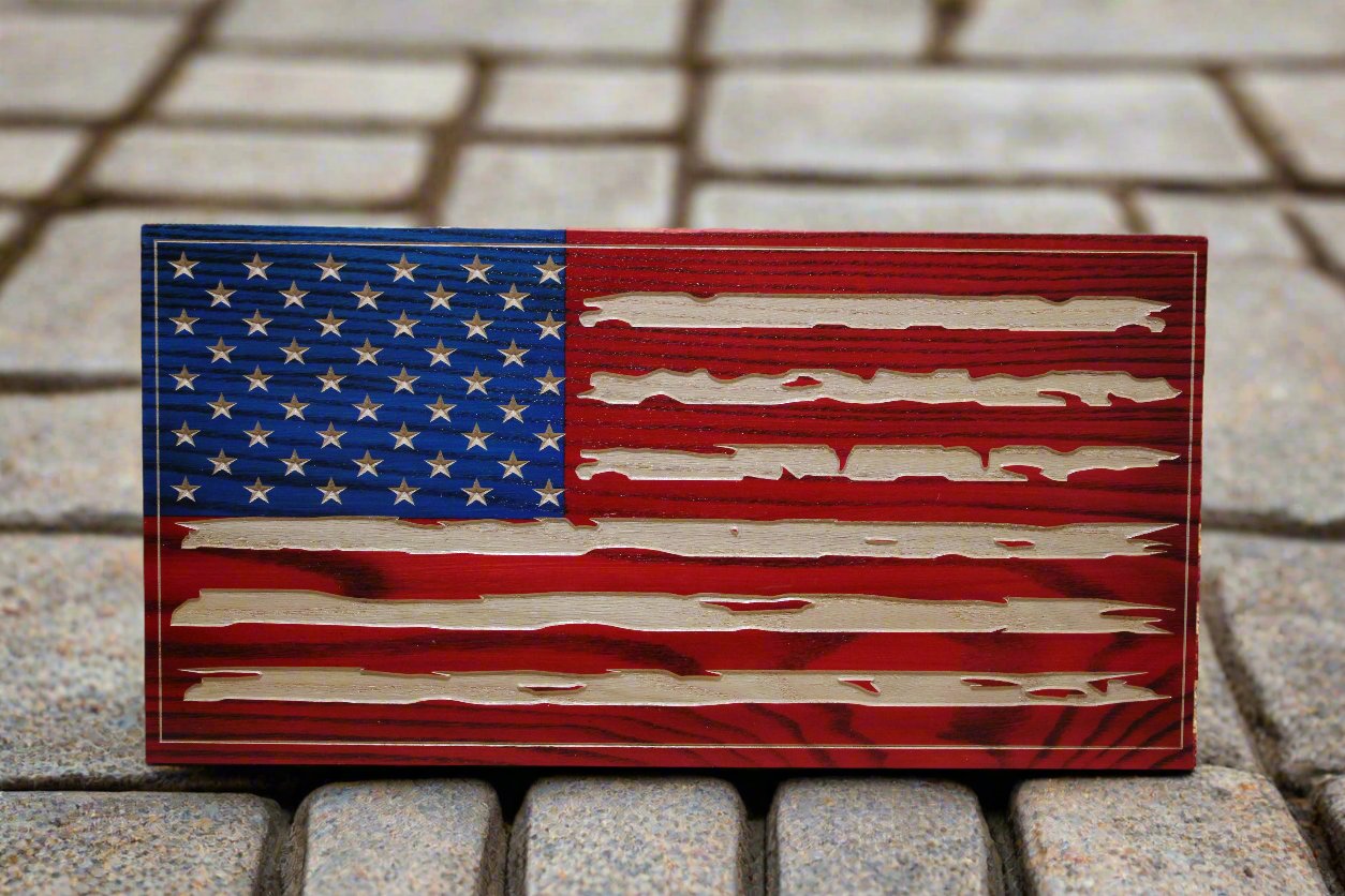 Small Carved Tattered American Flag