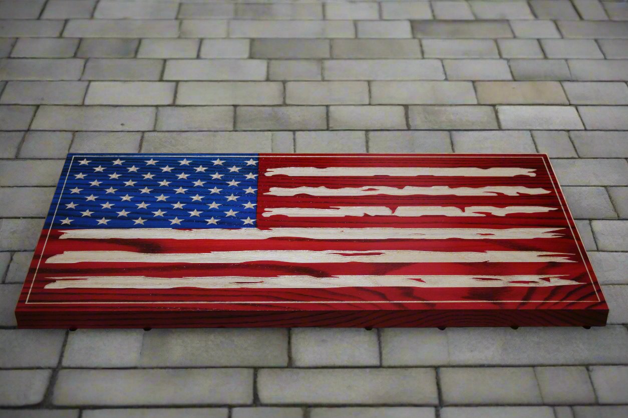 Small Carved Tattered American Flag