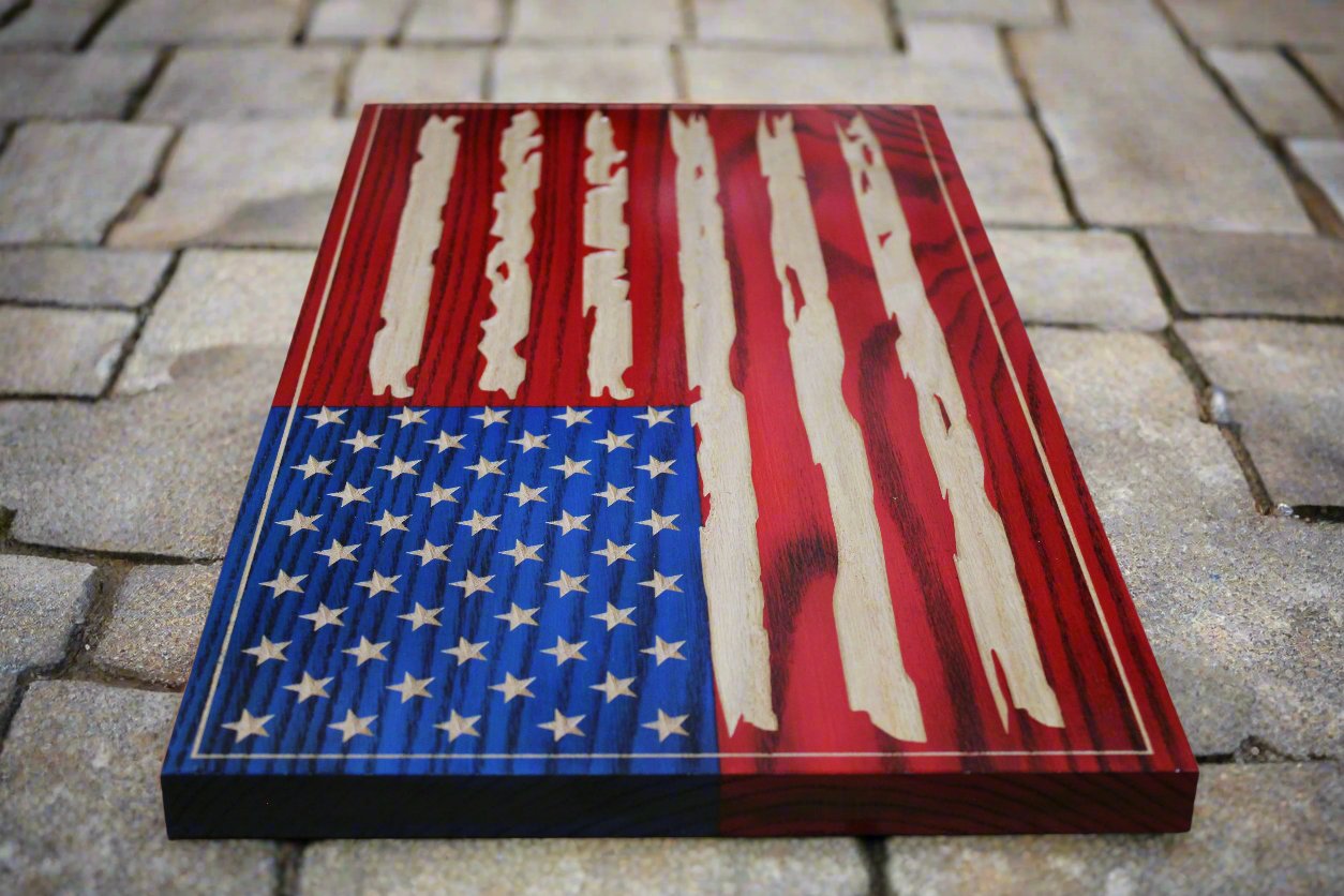 Small Carved Tattered American Flag