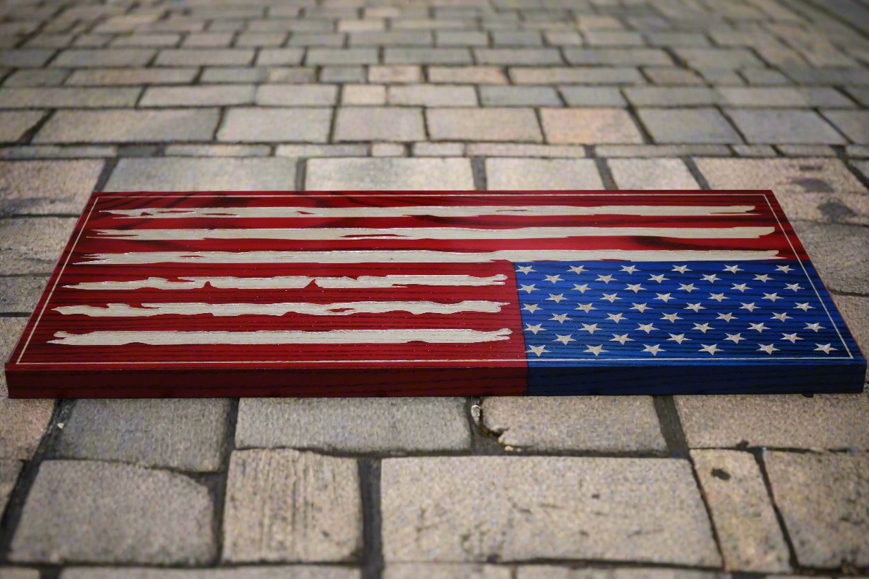 Small Carved Tattered American Flag