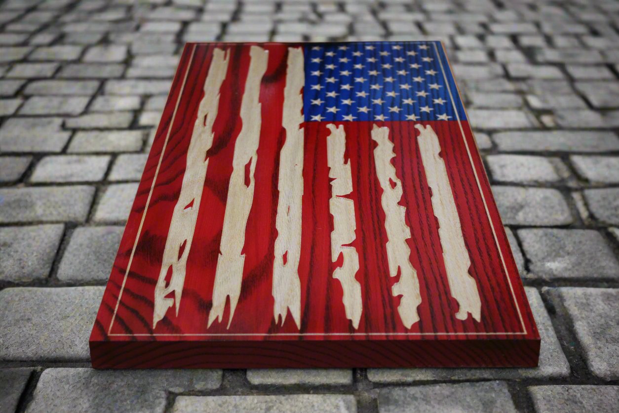 Small Carved Tattered American Flag