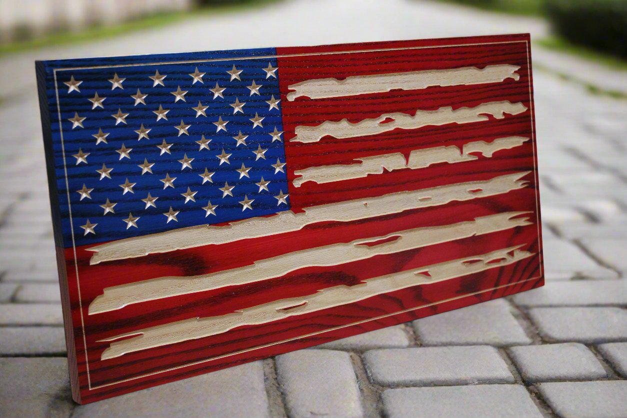 Small Carved Tattered American Flag