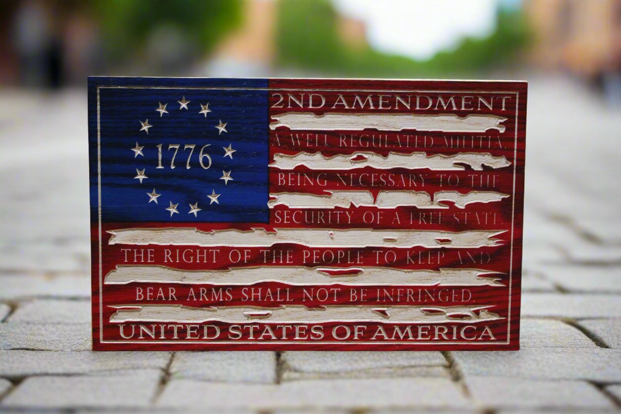 Small Carved Tattered 2nd Amendment Flag