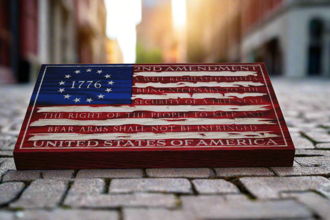 Small Carved Tattered 2nd Amendment Flag