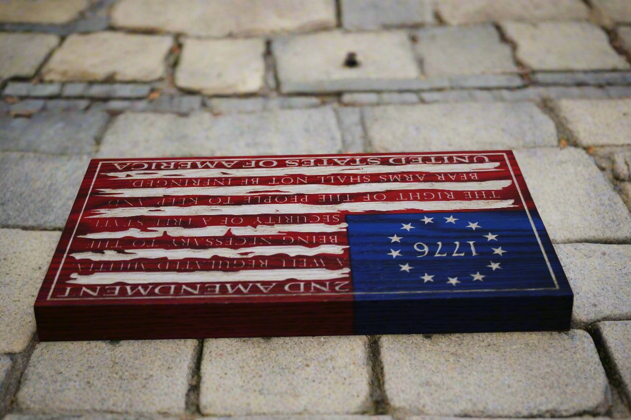 Small Carved Tattered 2nd Amendment Flag