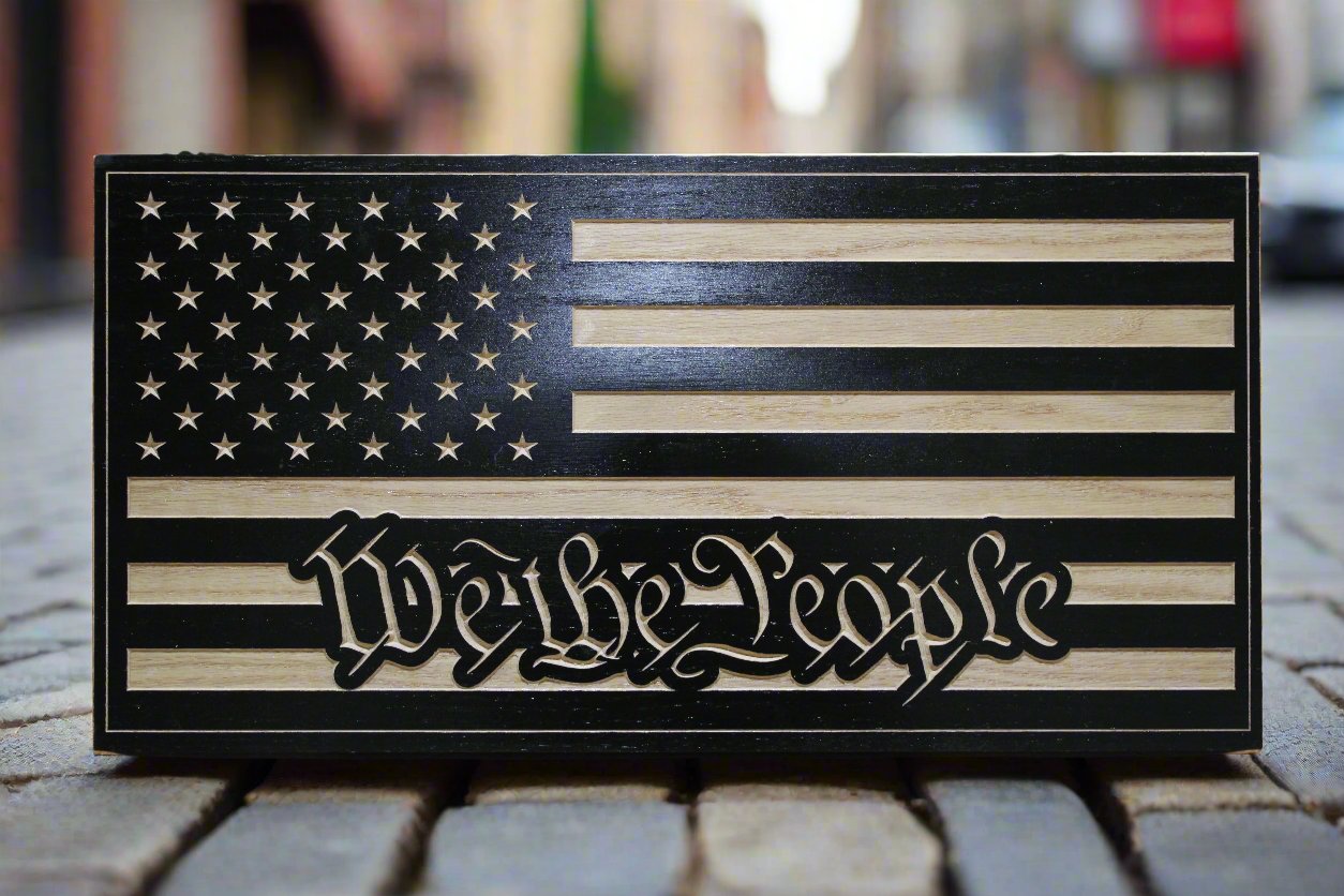 Carved We The People American Flag