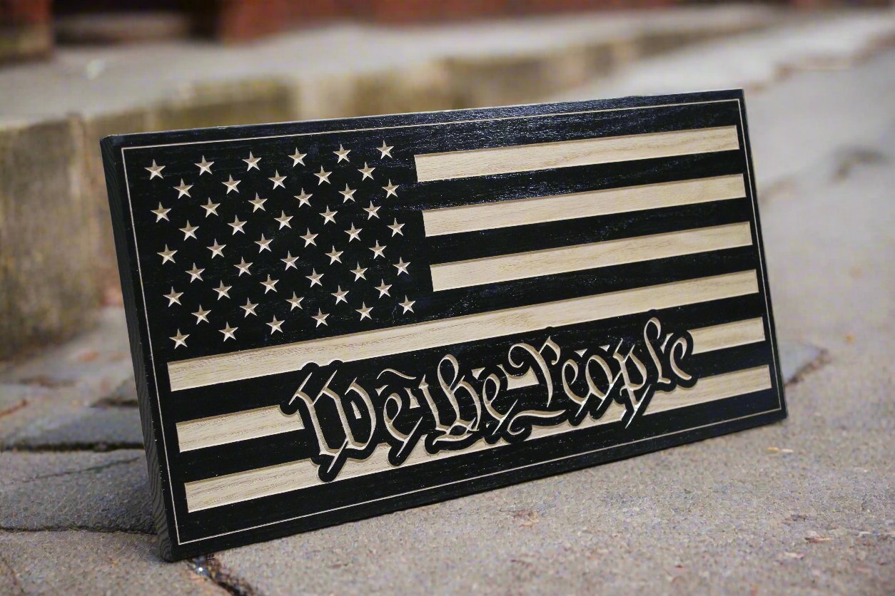 Carved We The People American Flag