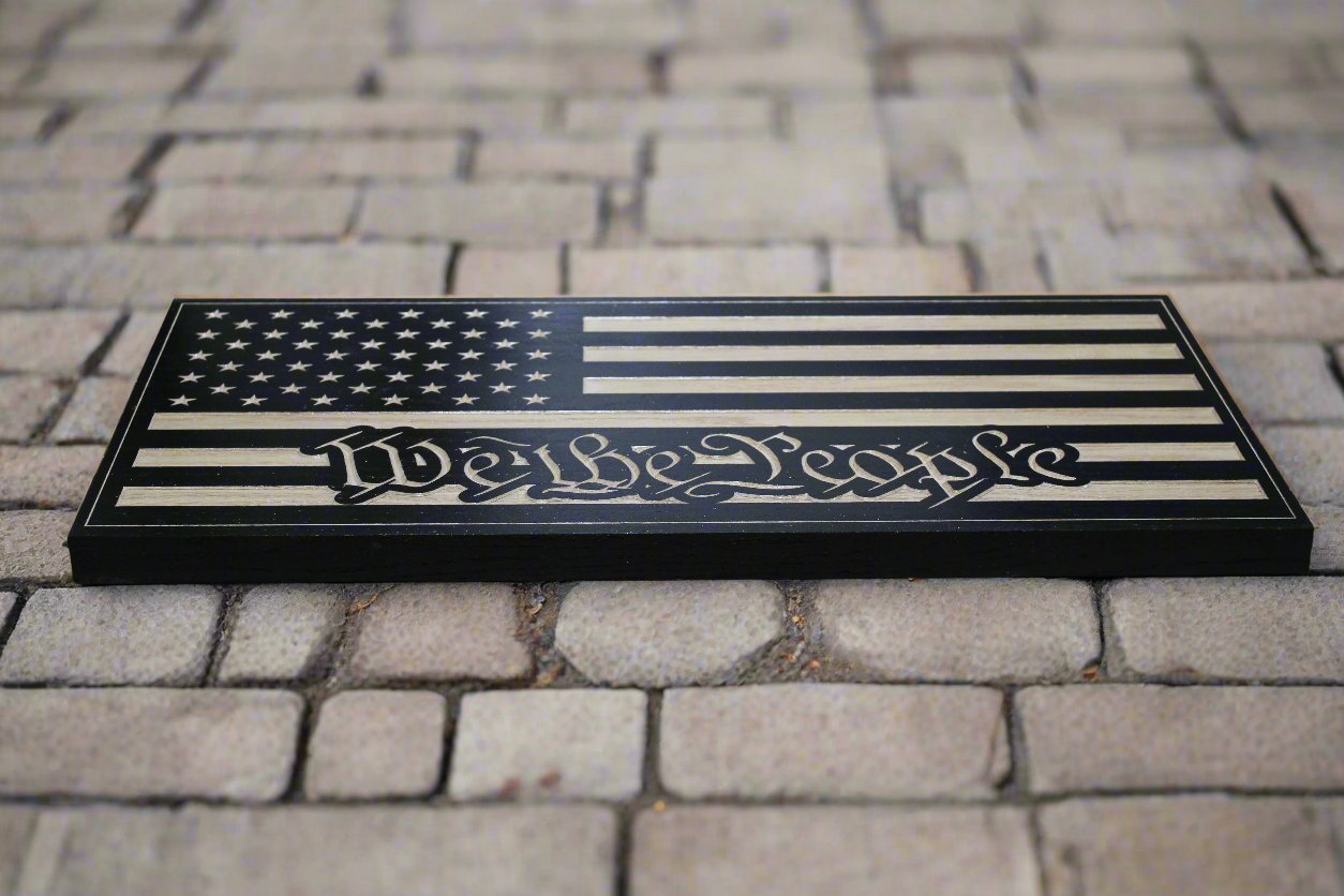 Carved We The People American Flag