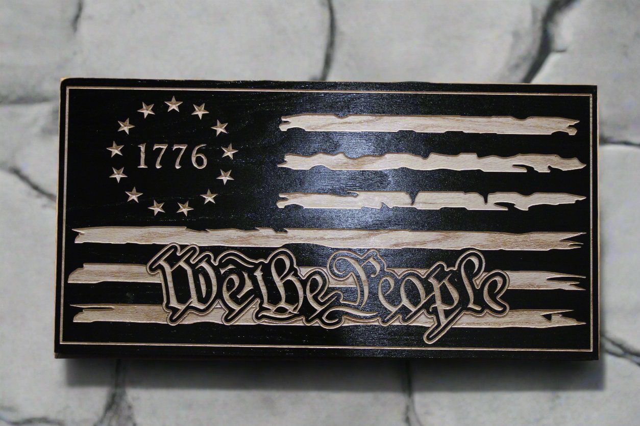 Carved Tattered We The People Flag