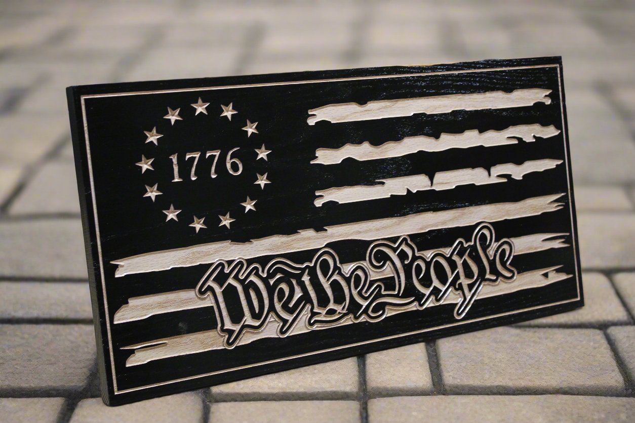 Carved Tattered We The People Flag