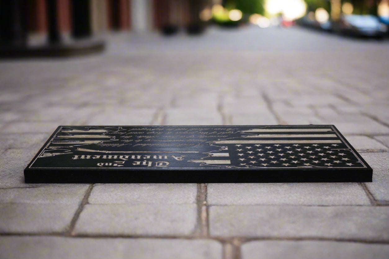 Carved second amendment wood flag