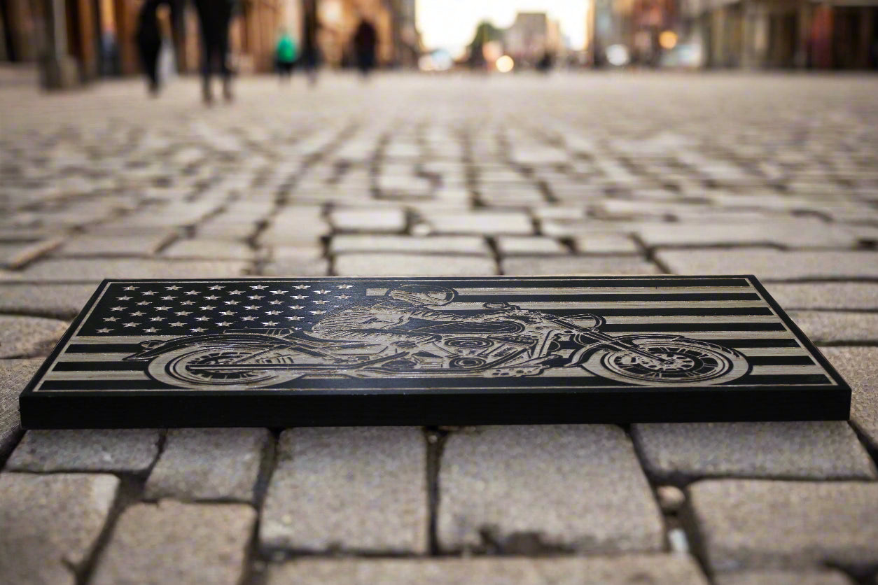 Carved wood motorcycle flag