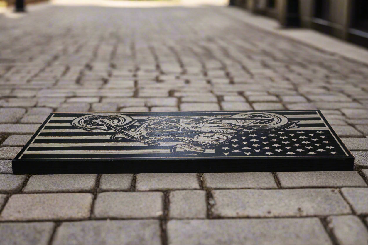 Carved wood motorcycle flag