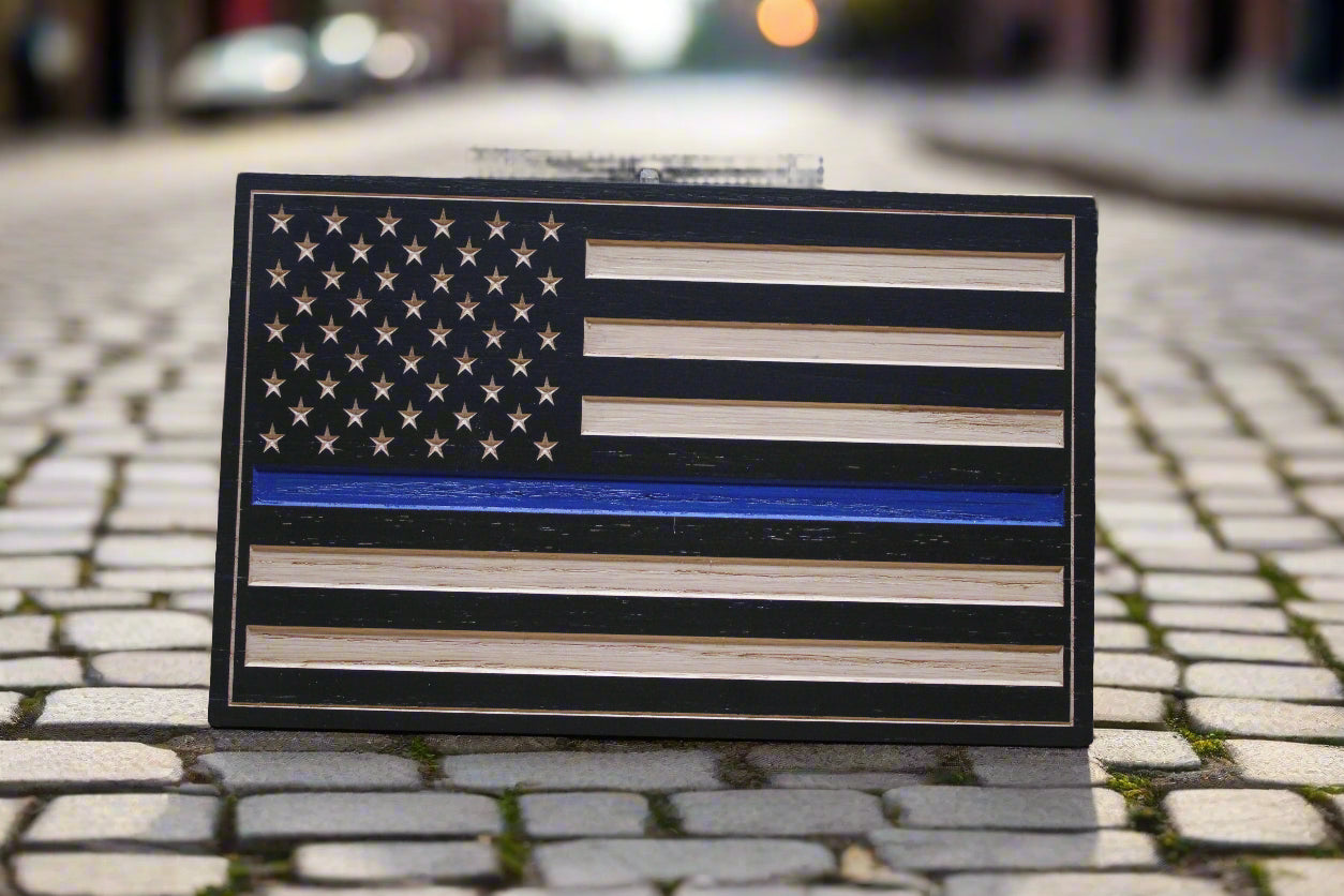 Carved thin blue line flag