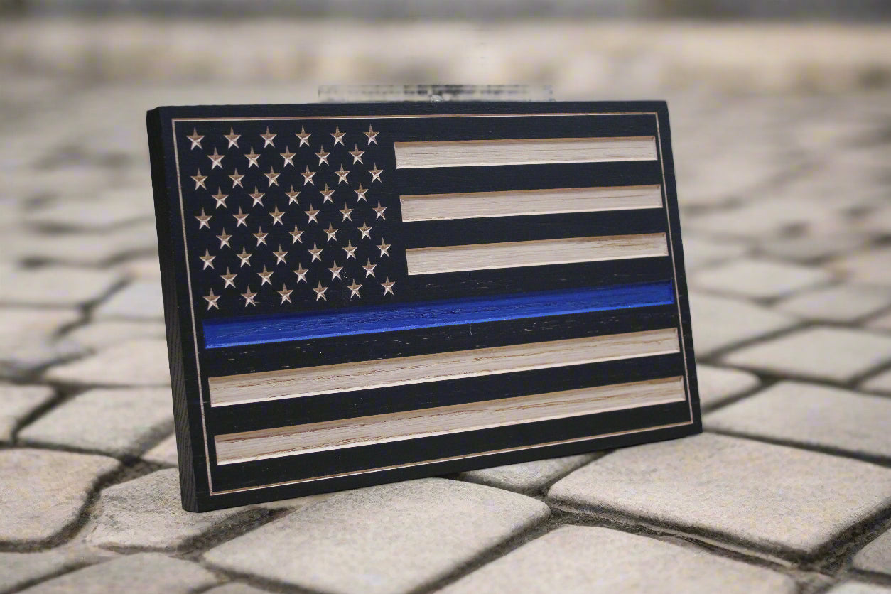 Carved thin blue line flag