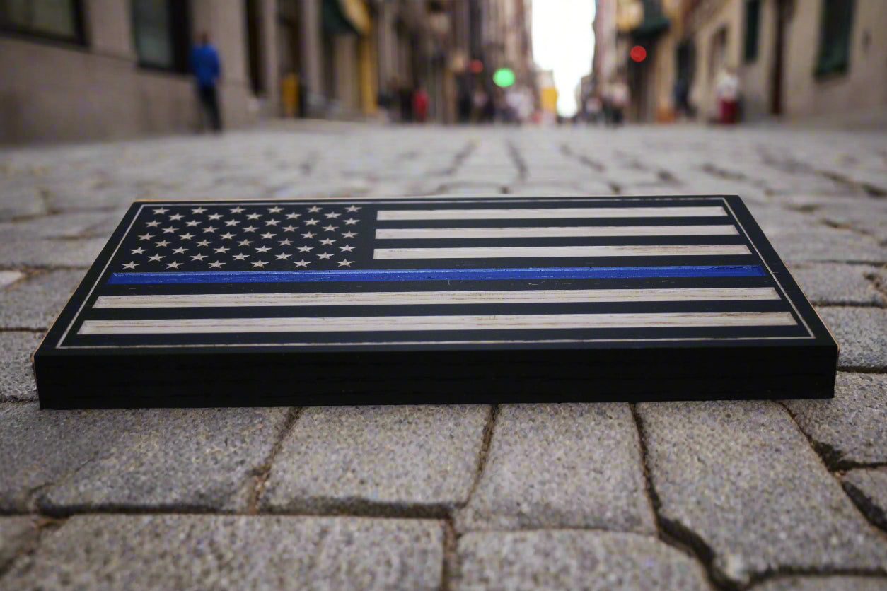 Carved thin blue line flag