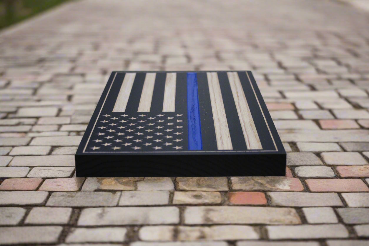 Carved thin blue line flag