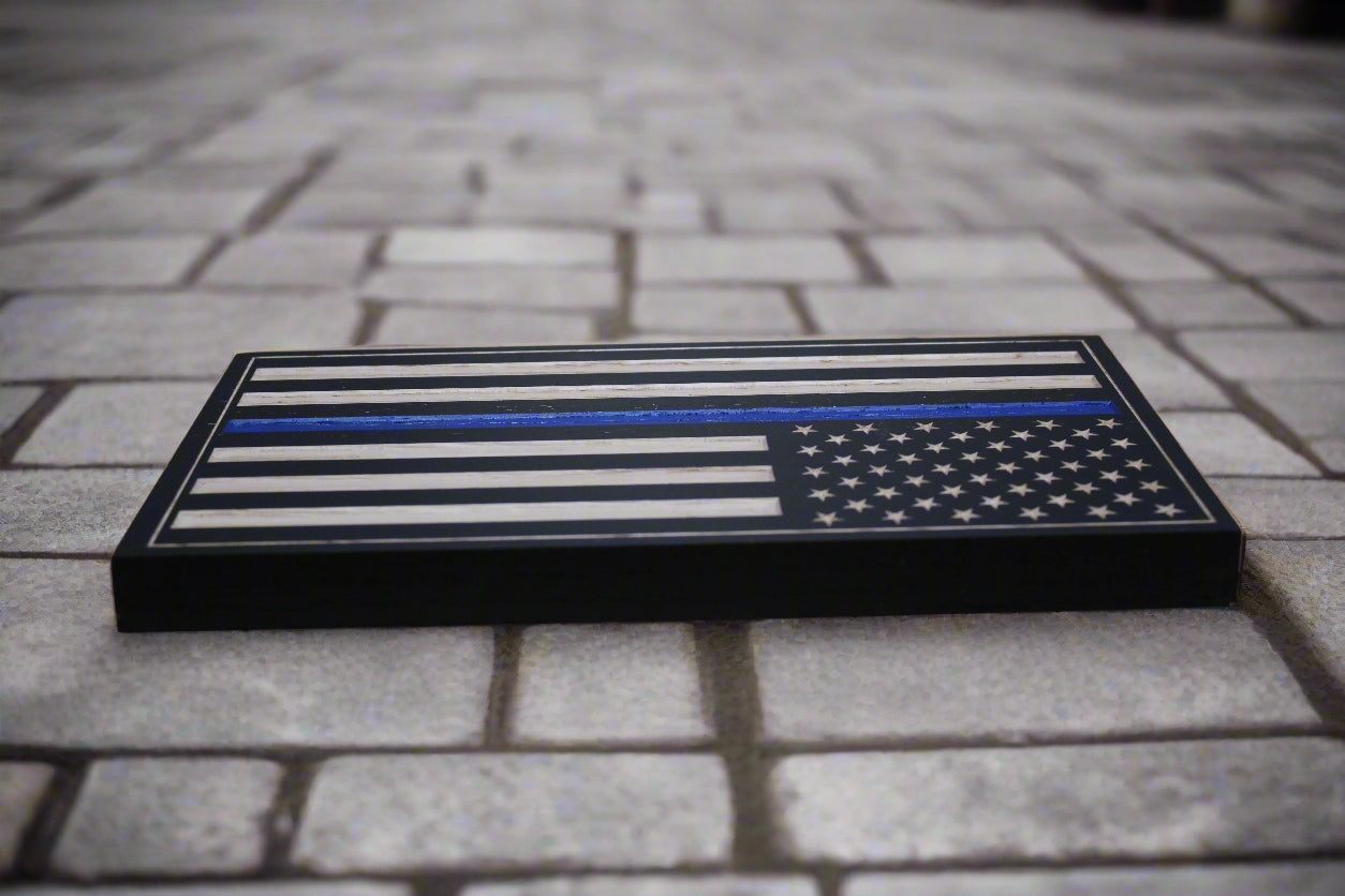 Carved thin blue line flag