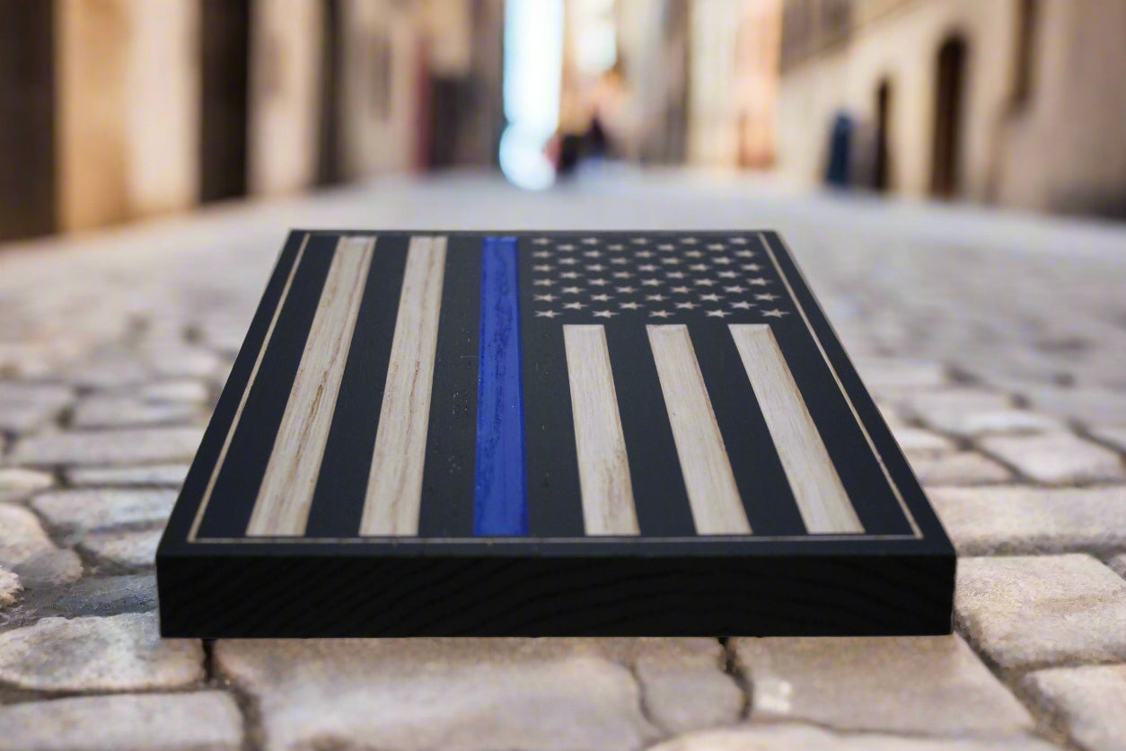 Carved thin blue line flag