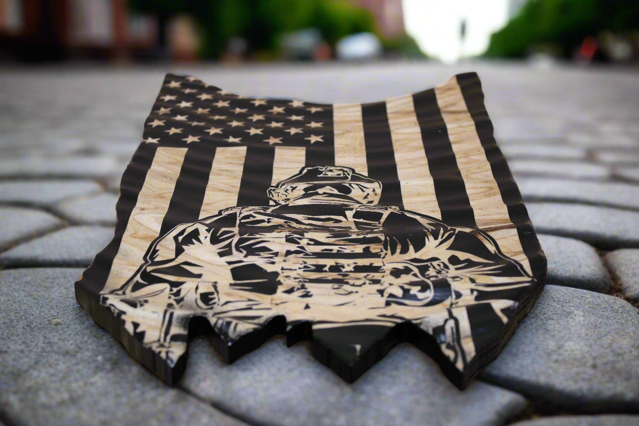 carved wood wavy flag
