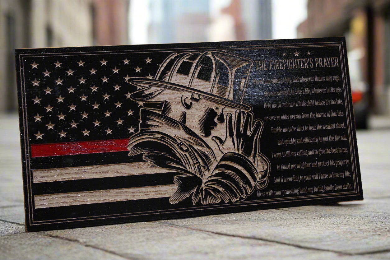 Carved Wood Firefighter Flag