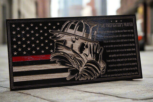 Carved Wood Firefighter Flag