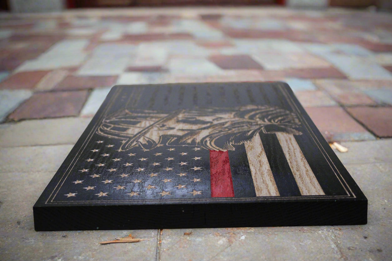 Carved Wood Firefighter Flag