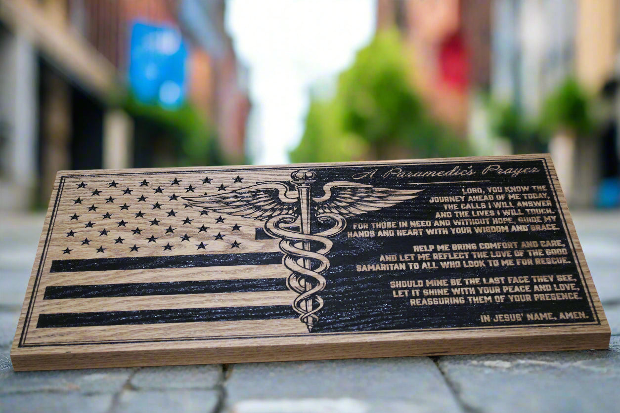 Carved wood paramedics prayer flag