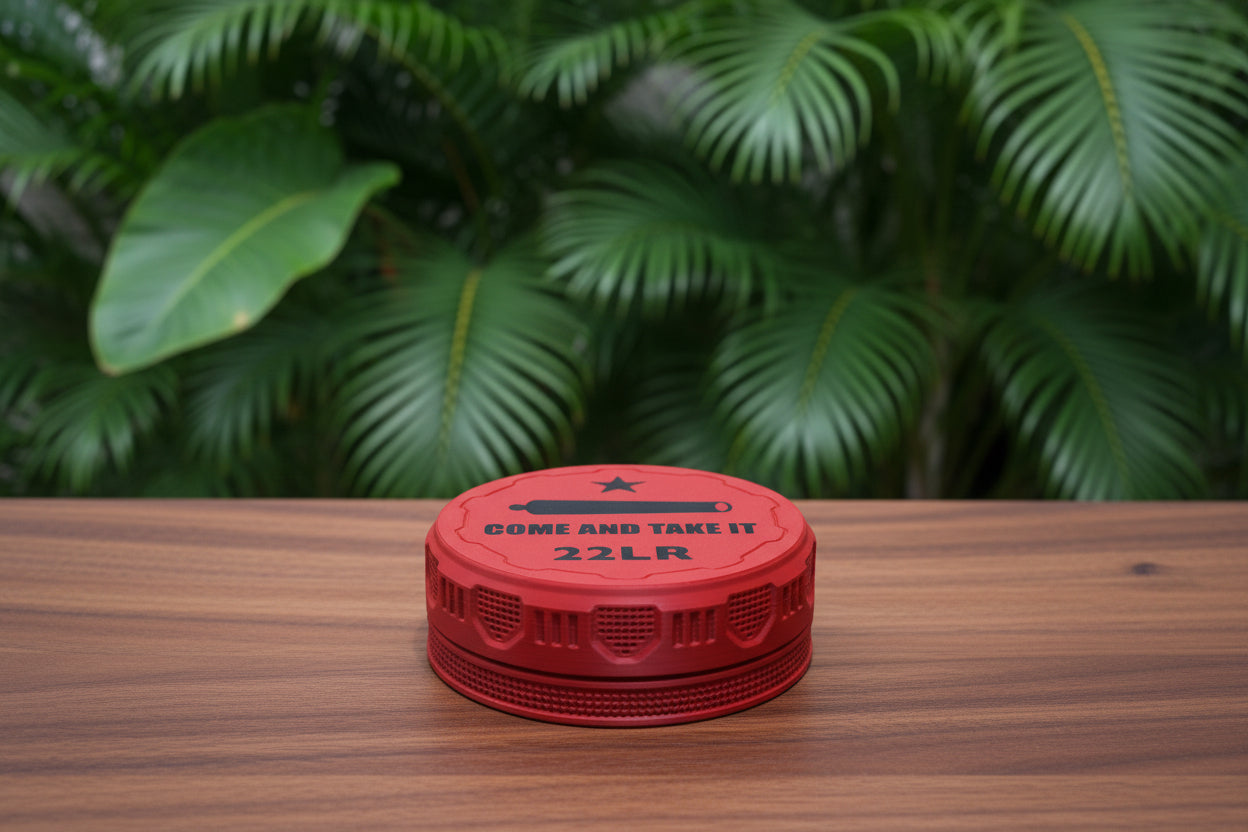 Customizable and Stackable .22LR Ammo Container with Come And Take It Decorative Lid Proudly Made in America