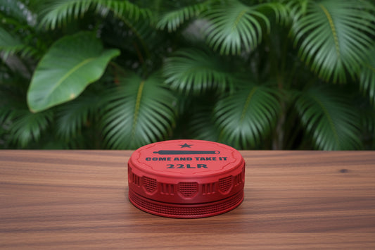Customizable and Stackable .22LR Ammo Container with Come And Take It Decorative Lid Proudly Made in America