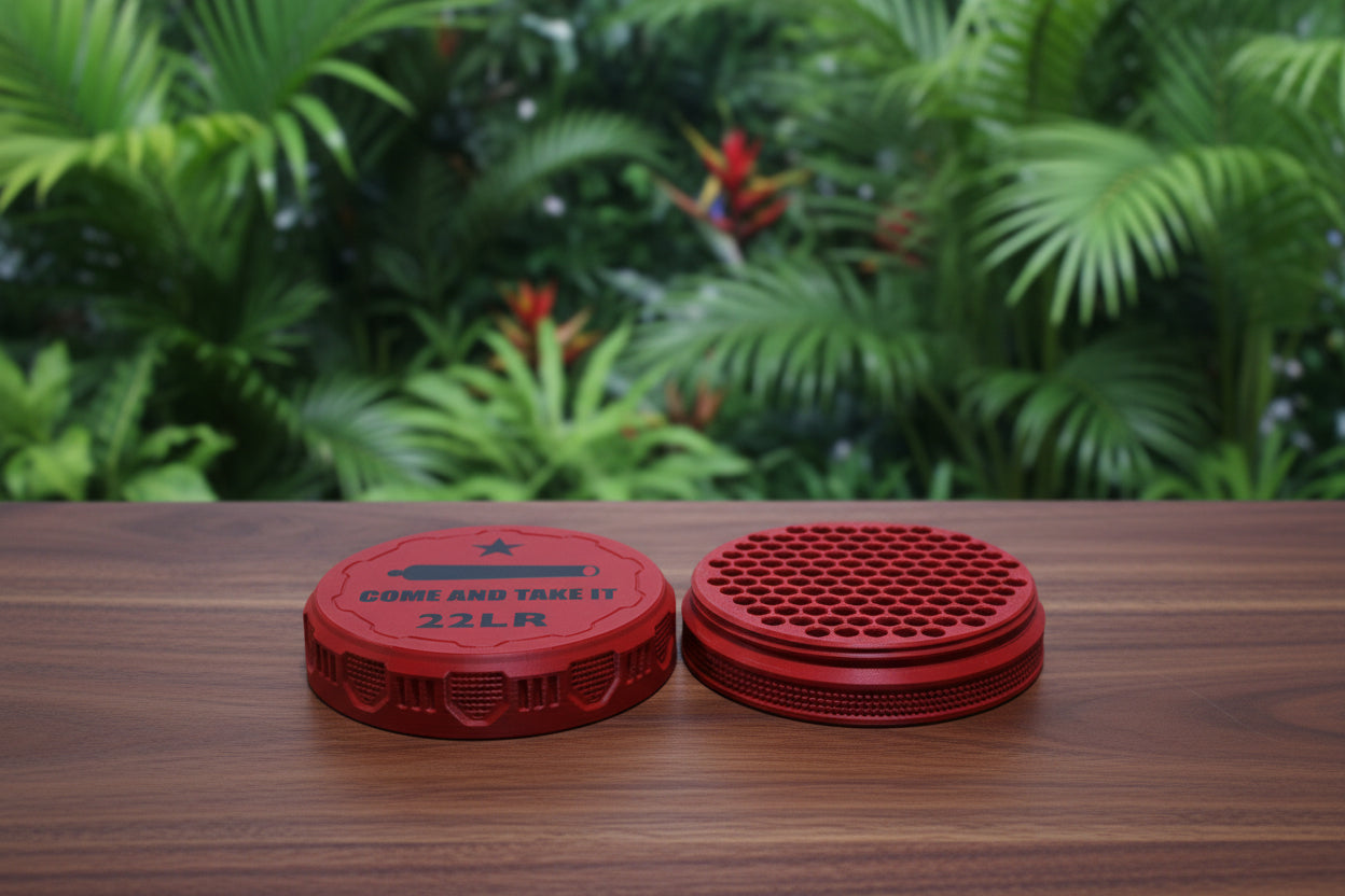 Customizable and Stackable .22LR Ammo Container with Come And Take It Decorative Lid Proudly Made in America