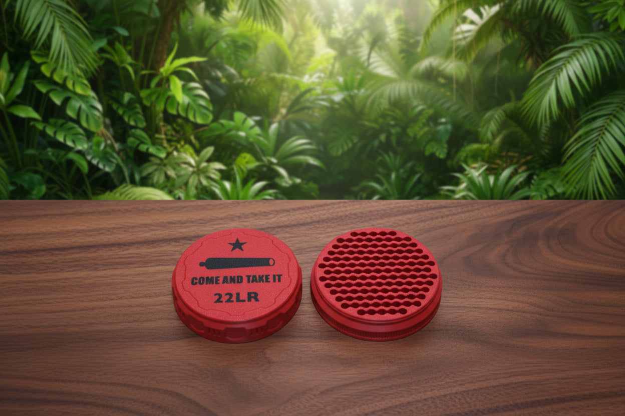 Customizable and Stackable .22LR Ammo Container with Come And Take It Decorative Lid Proudly Made in America