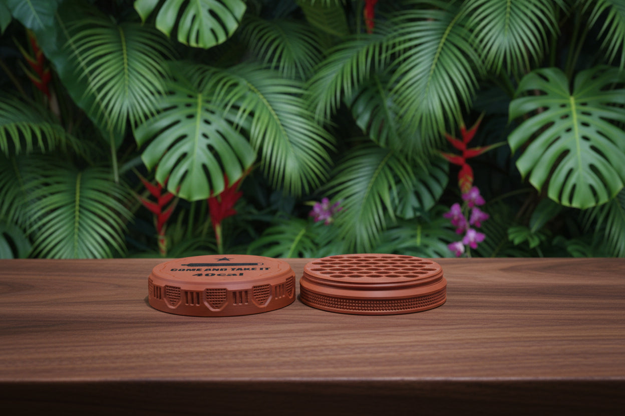 Customizable and Stackable .40 Caliber Ammo Container with Come And Take It Decorative Lid Proudly Made in America