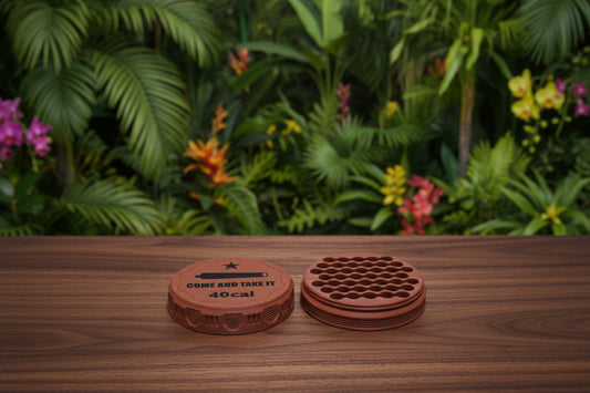 Customizable and Stackable .40 Caliber Ammo Container with Come And Take It Decorative Lid Proudly Made in America