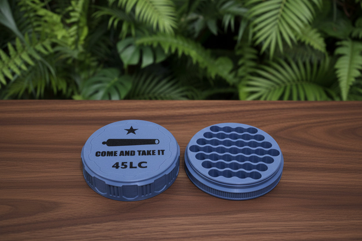 Customizable and Stackable 45 LC Ammo Container with Come And Take It Decorative Lid Proudly Made in America