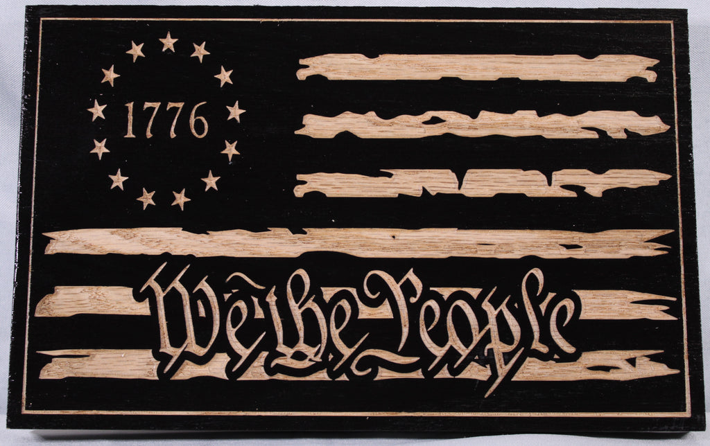 Small Carved Tattered We The People Flag
