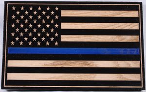 Small Carved Thin Blue Line American Flag