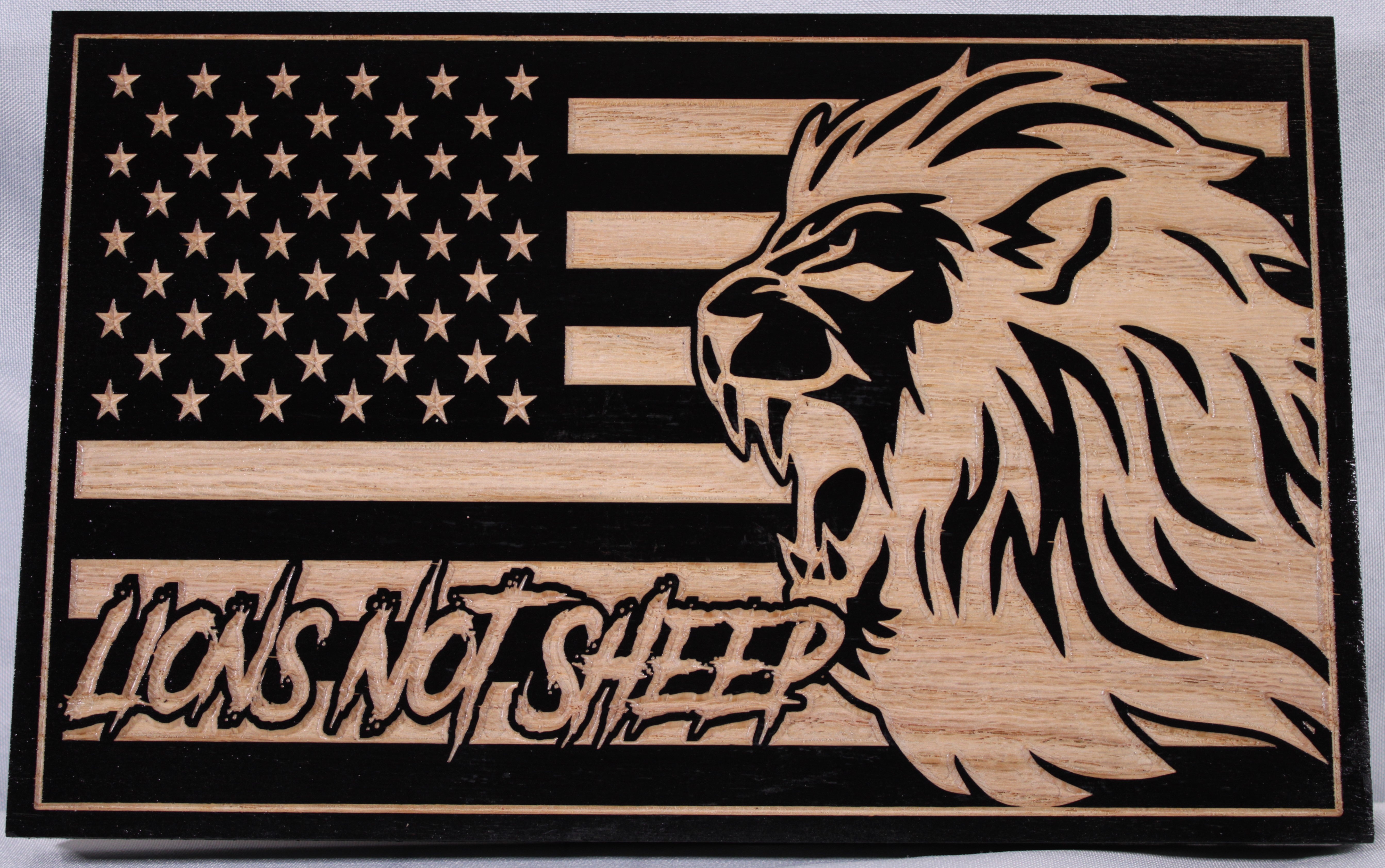Small Carved Lions Not Sheep Flag