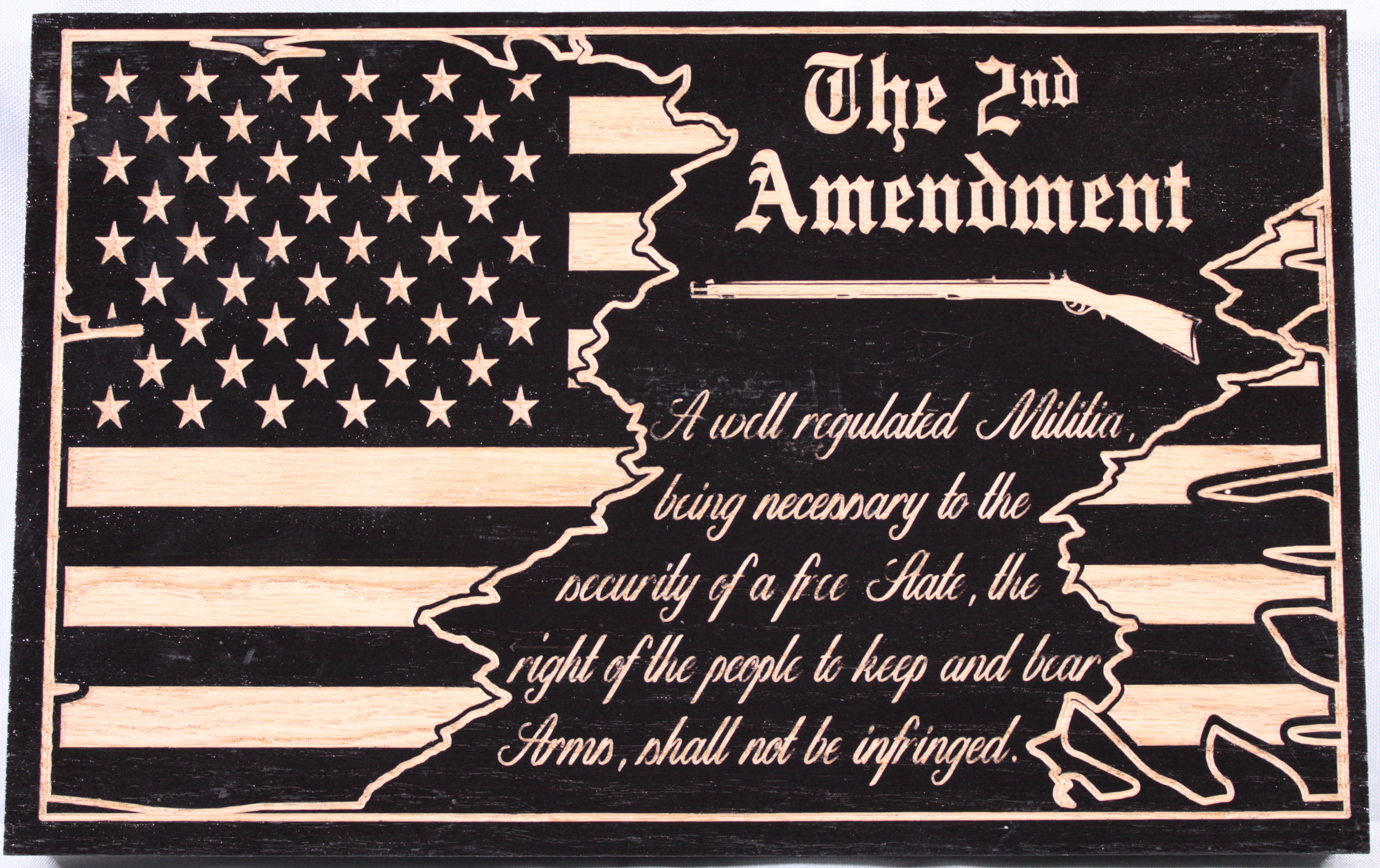 Small Carved 2nd Amendment Torn Flag
