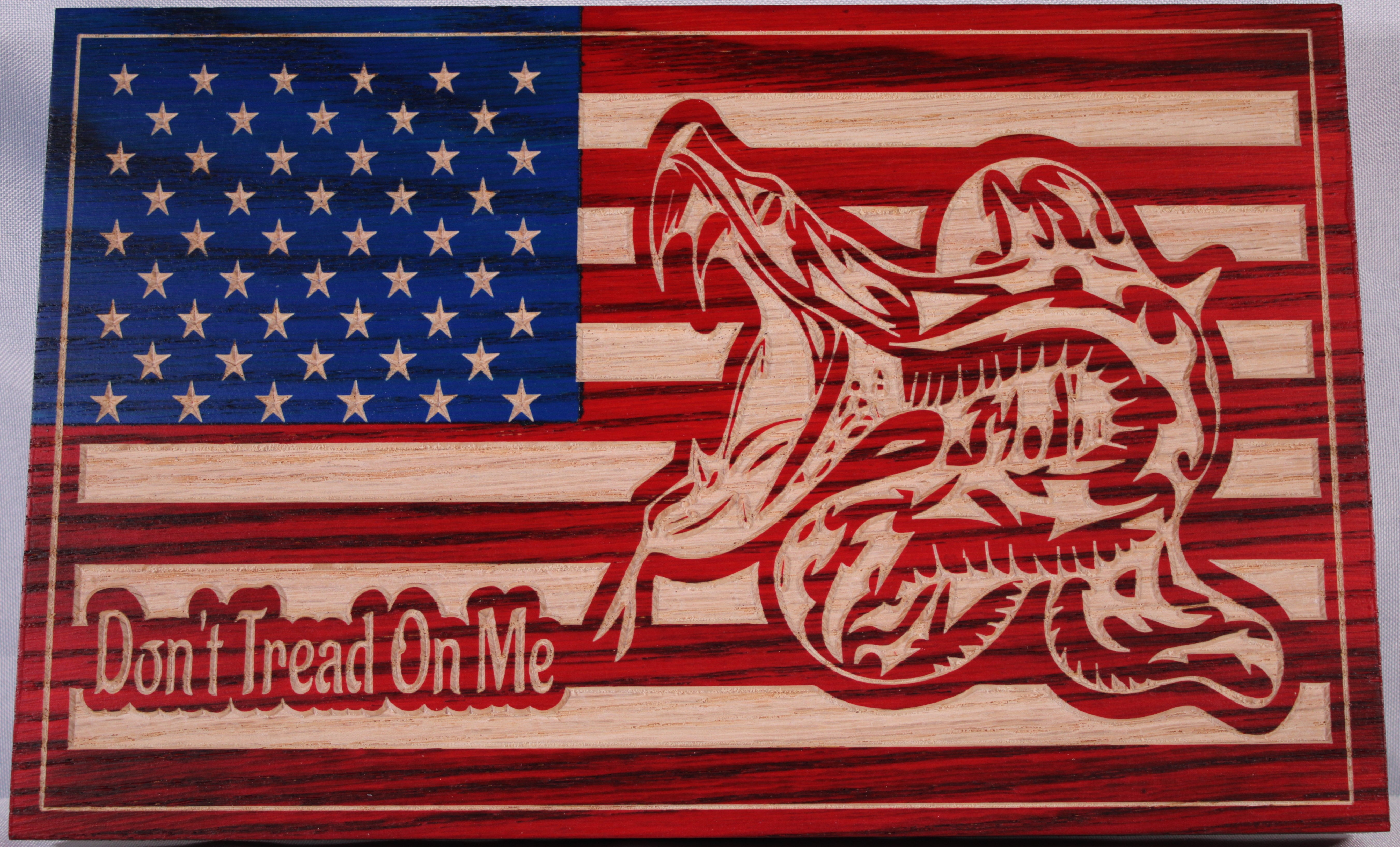 Small Carved Don't Tread On Me Flag