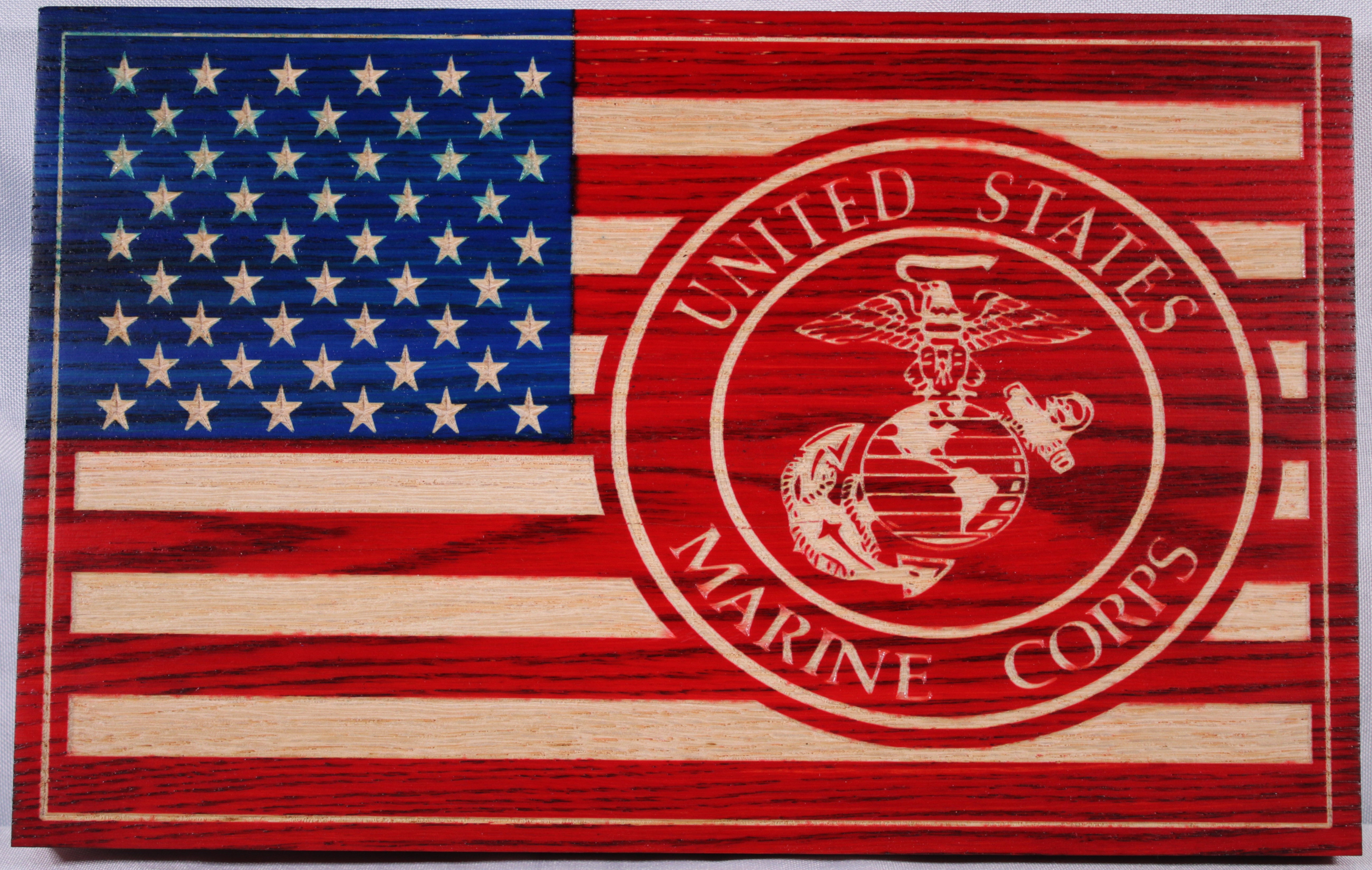 Small Carved U.S Marine Flag
