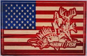 Small Carved Hunting And Fishing American Flag