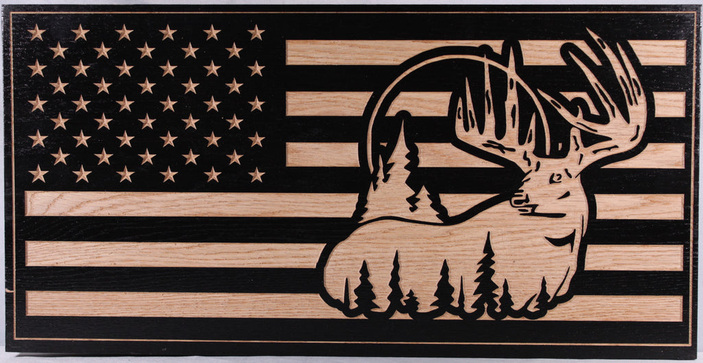 Carved Buck American Flag
