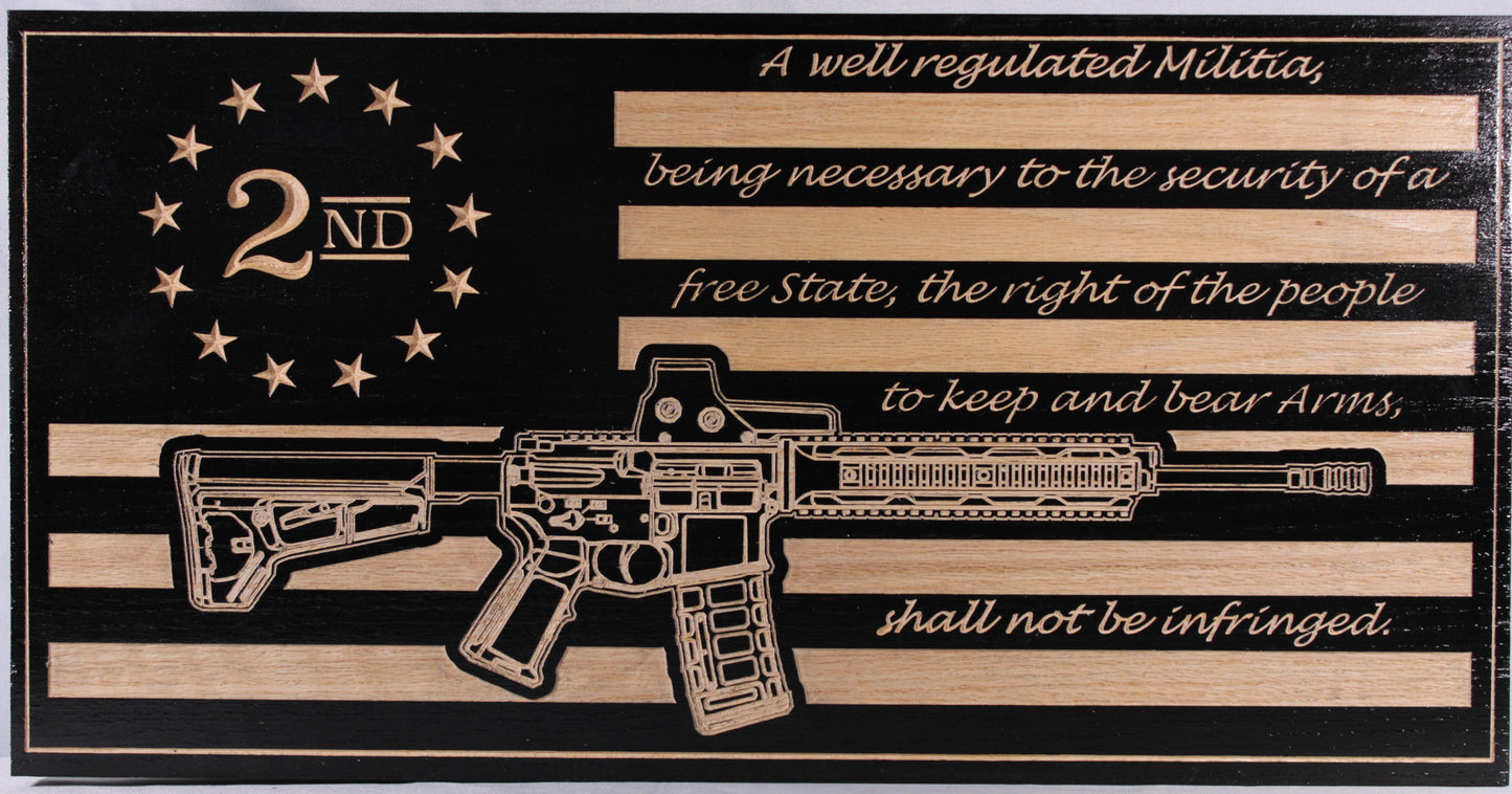 Large Carved  2nd Amendment M4 Flag