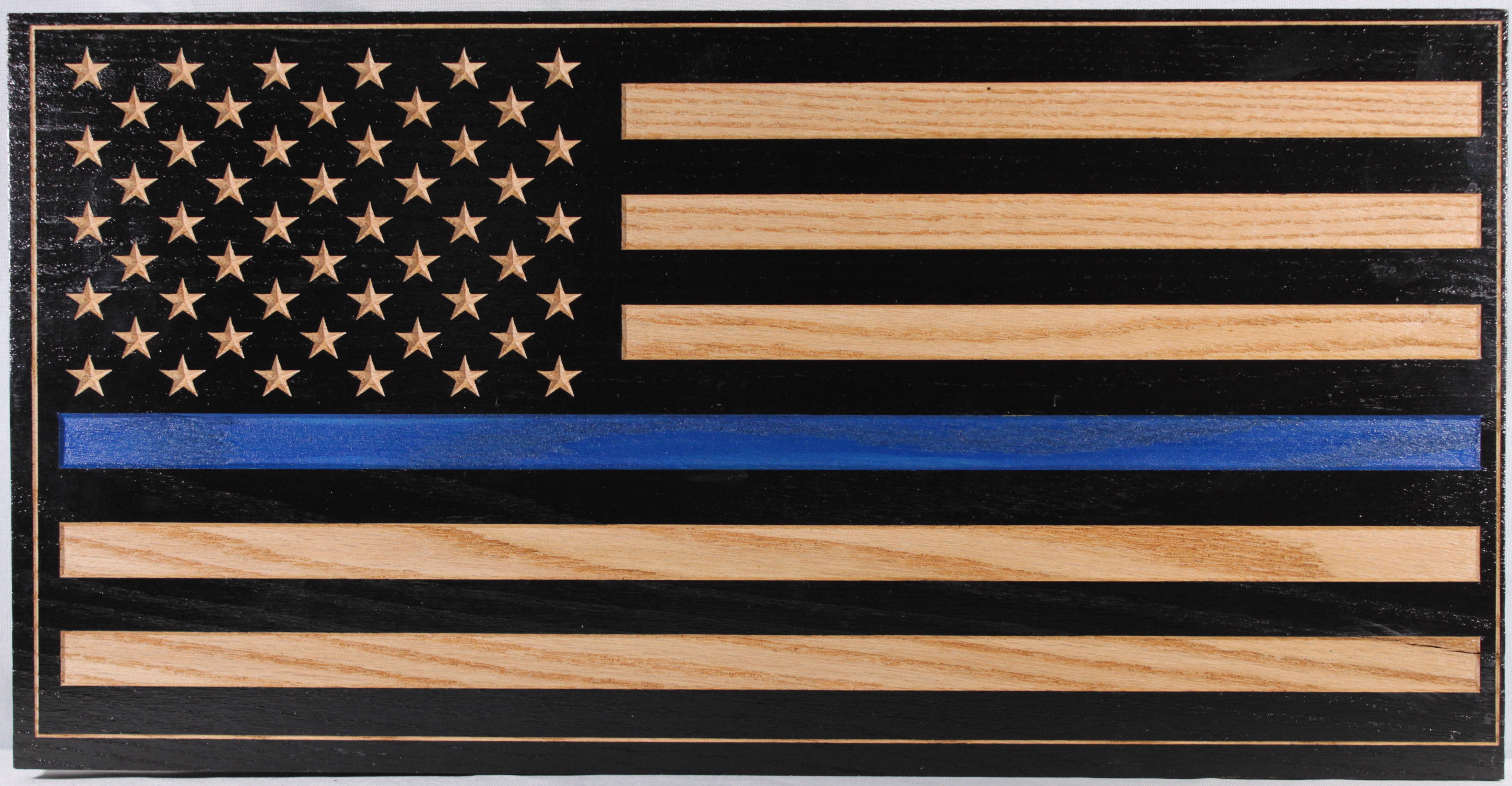 Carved Thin Blue Line American Flag